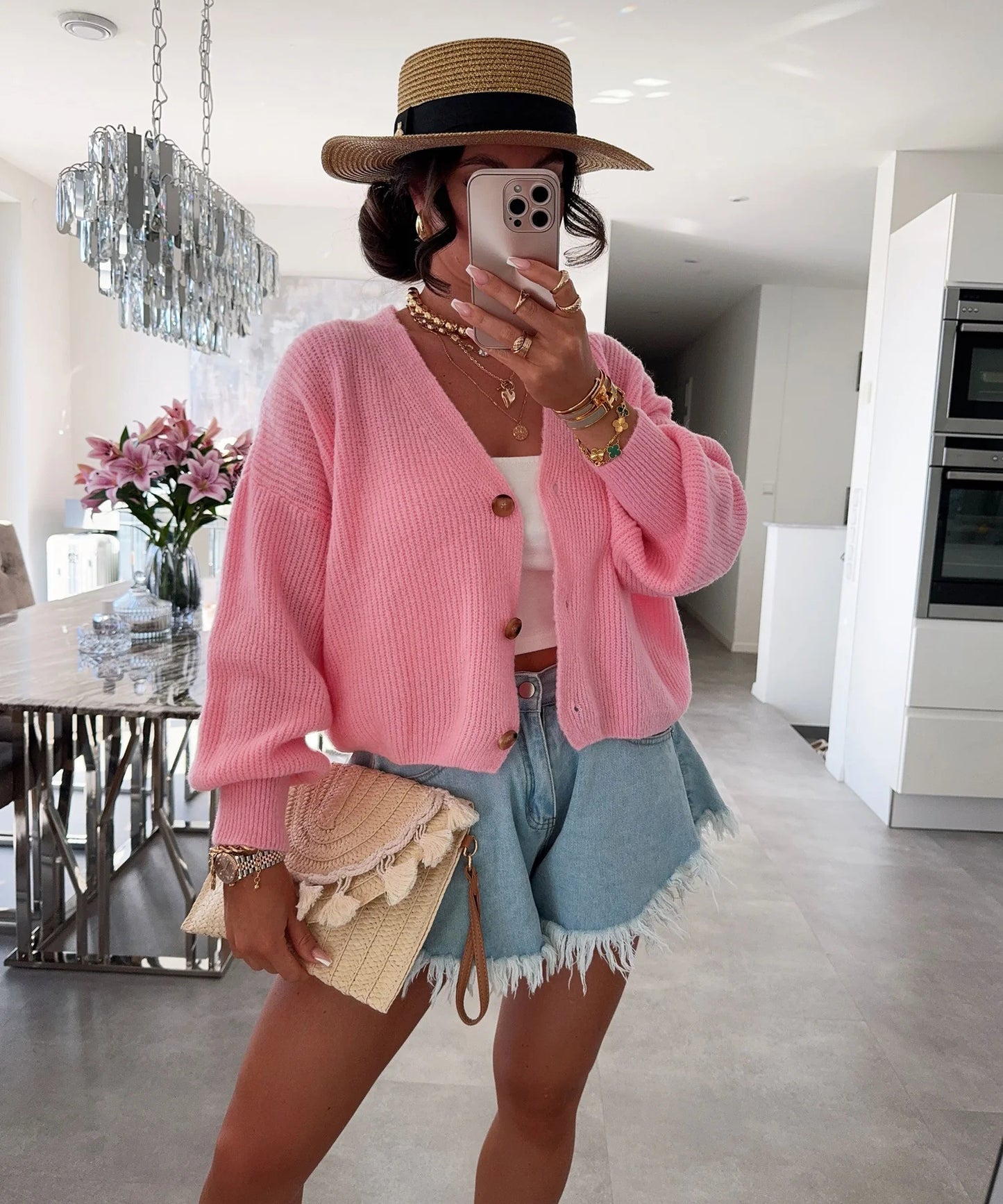 Women's cardigan with voluminous sleeves and high-quality wooden buttons Ivyshape