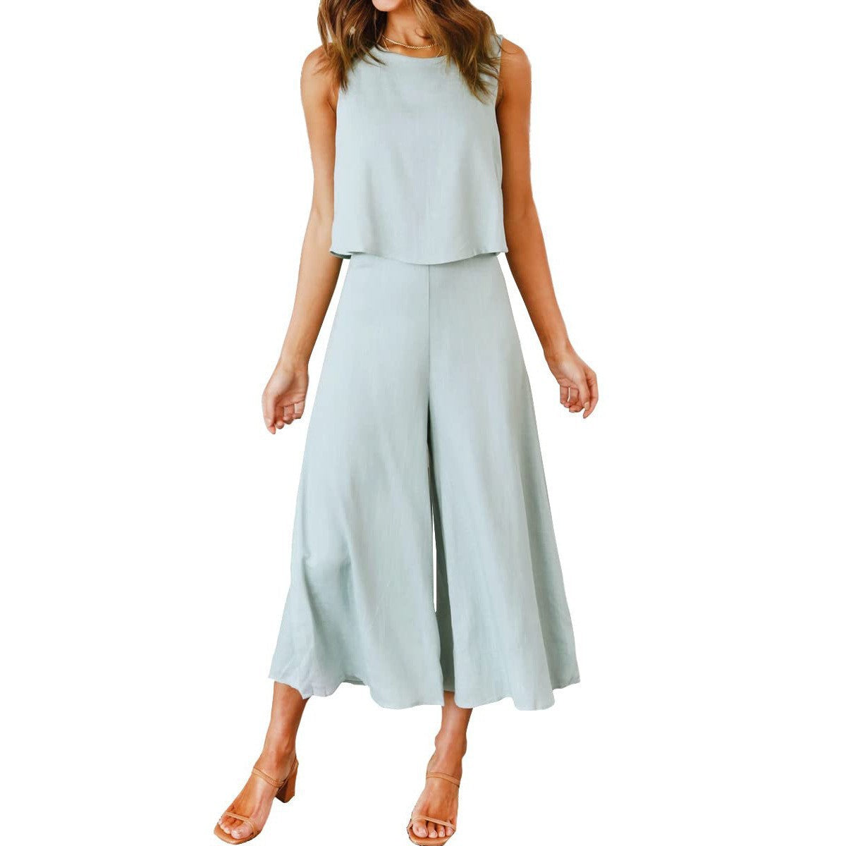 Ladies elegant jumpsuit with wide leg and chic cropped top Ivyshape
