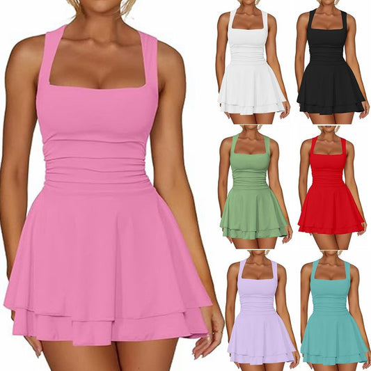 Women's skater dress with gathering and wide straps Ivyshape