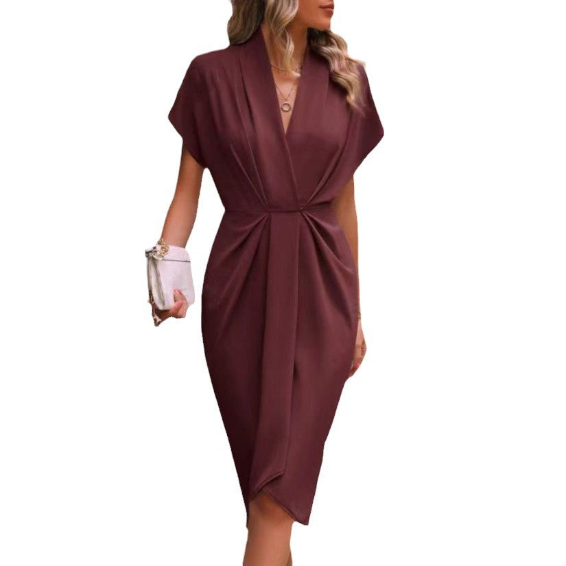 Women elegant wrap dress with special draping design Ivyshape
