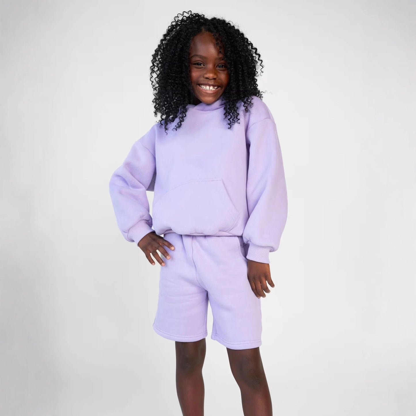 Women's hoodie sweatshirt and shorts set made of soft fleece with practical pockets Ivyshape