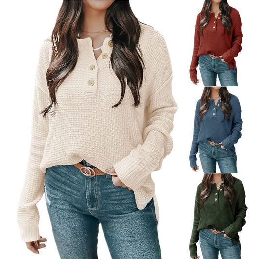 IvyShape | Relaxed V-Neck Long Sleeve Loose Pullover Sweater