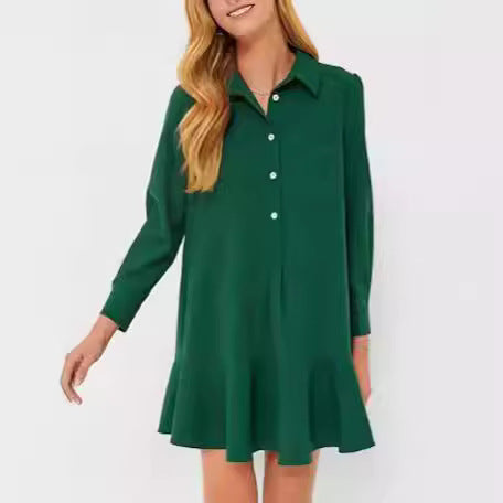 Ivyshape | Collar Buttons Down Ruffled Mini Dress