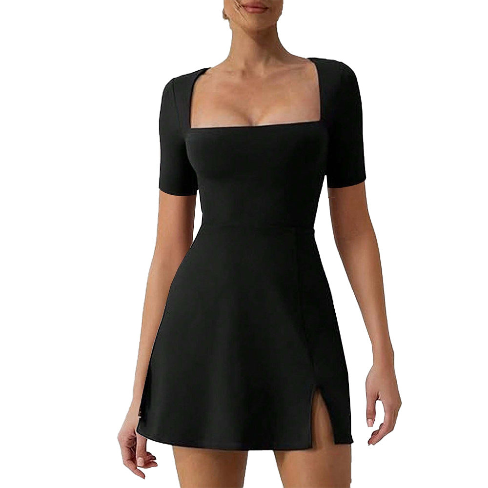 Women's short dress with rectangle neckline and side slit Ivyshape