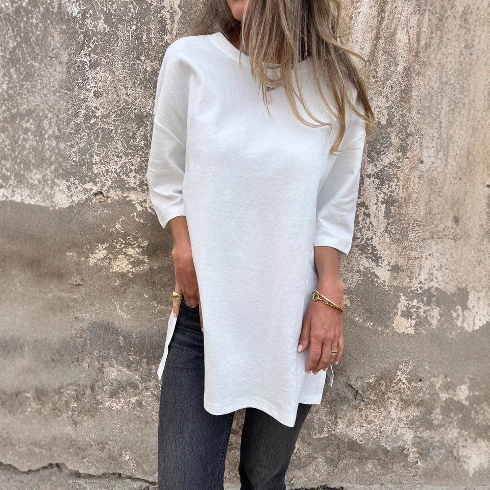 IvyShape | Three-Quarter Sleeve Slit Casual Autumn Winter Tee