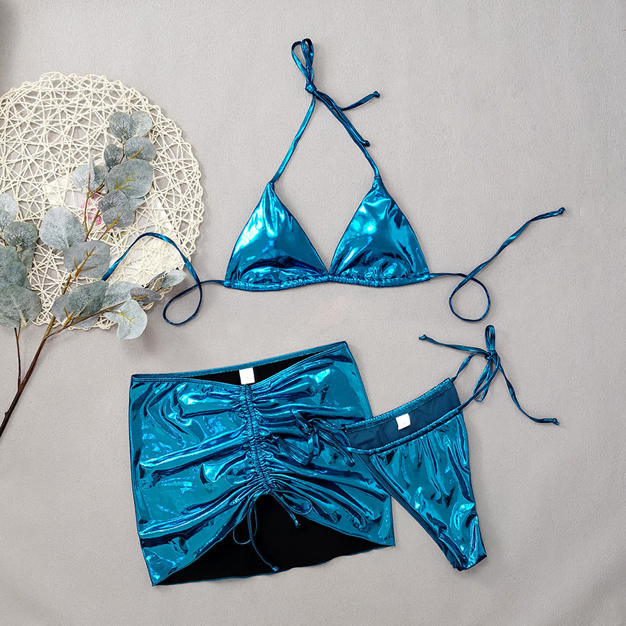 Women's Shiny Bikini Set with Wrap Skirt Ivyshape