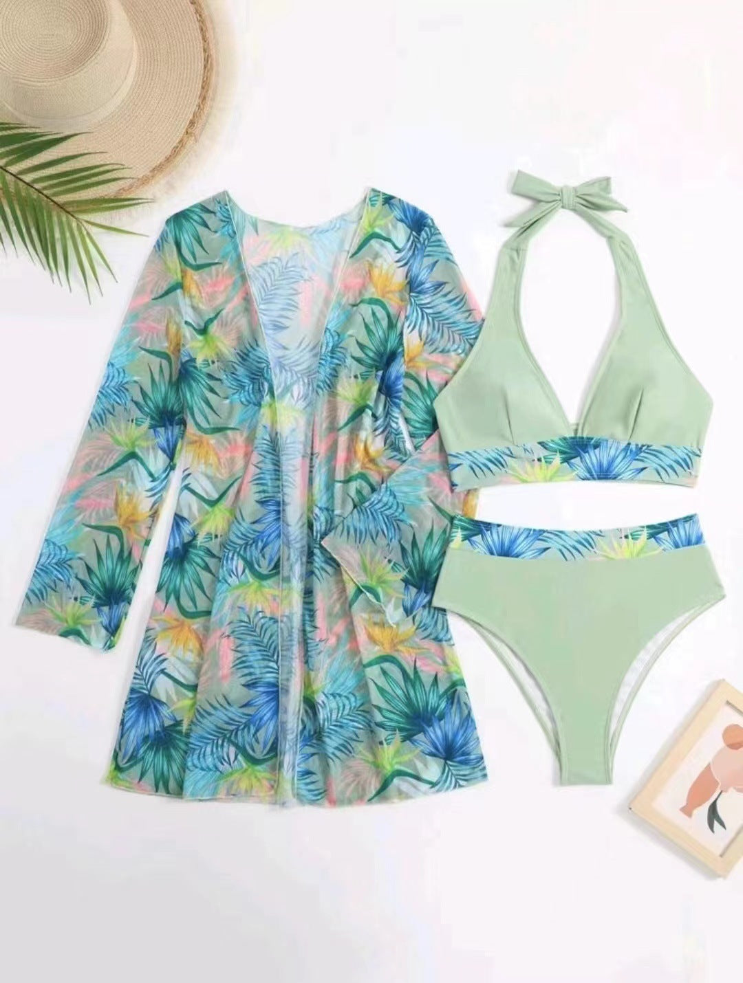 Women's bikini set with summery floral print and stylish chiffon overlay Ivyshape