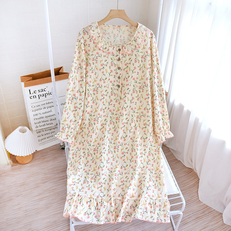 Ivyshape | Sleeve Crepe Sleeping Dress with Wooden Ear Collar