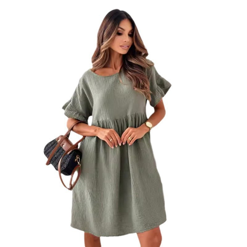 Women's casual summer dress with elastic waist drawstring and short sleeves Ivyshape