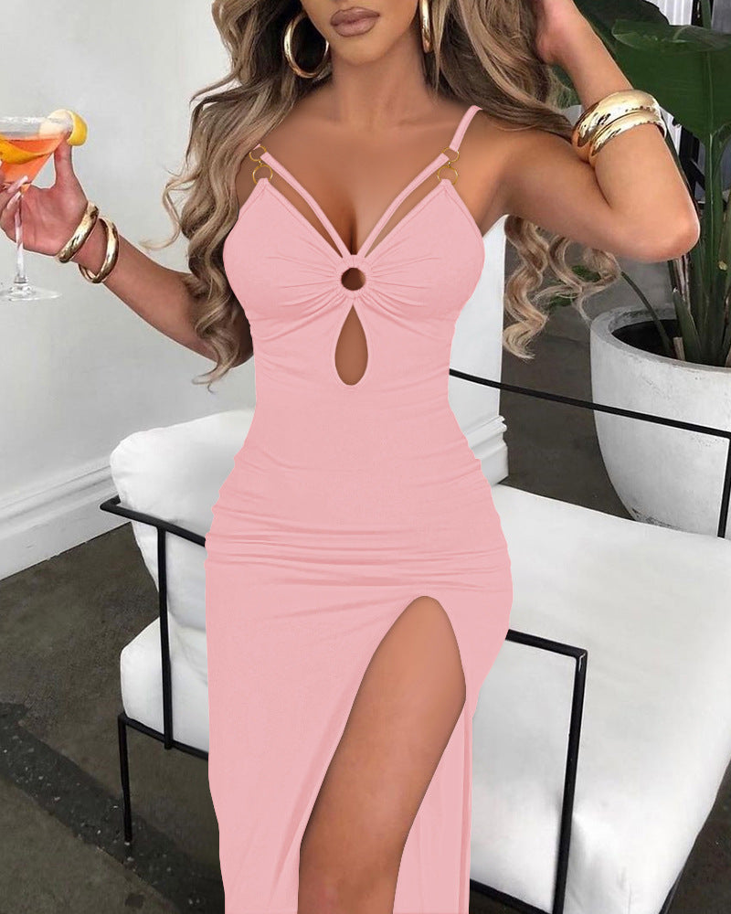 Hollow-out Camisole Tight Split Dress