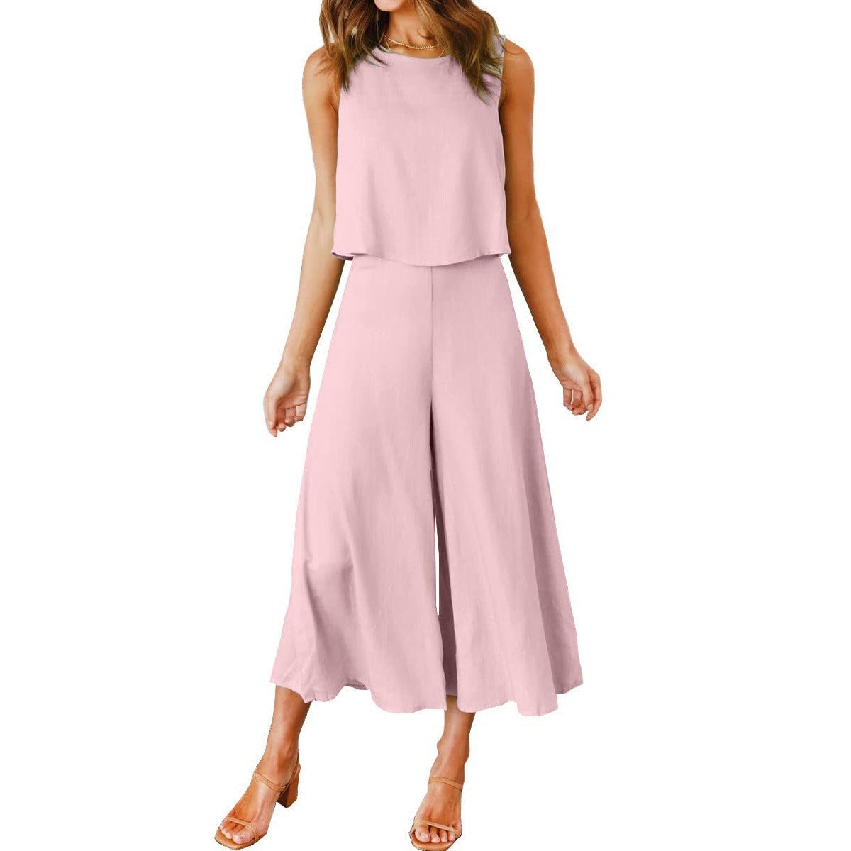 Ladies elegant jumpsuit with wide leg and chic cropped top Ivyshape