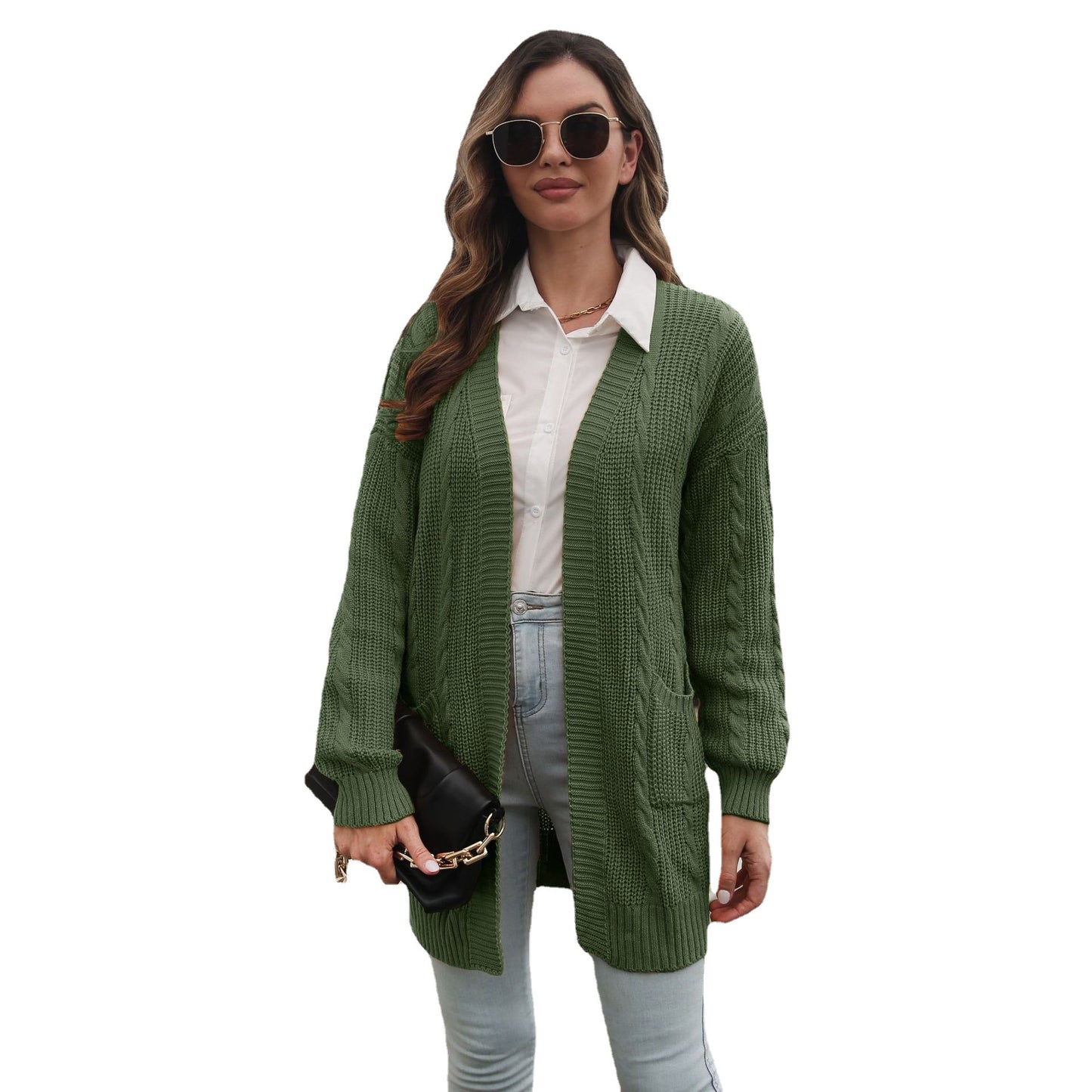 Women's Large Knitted Cardigan with Cable Pattern Ivyshape