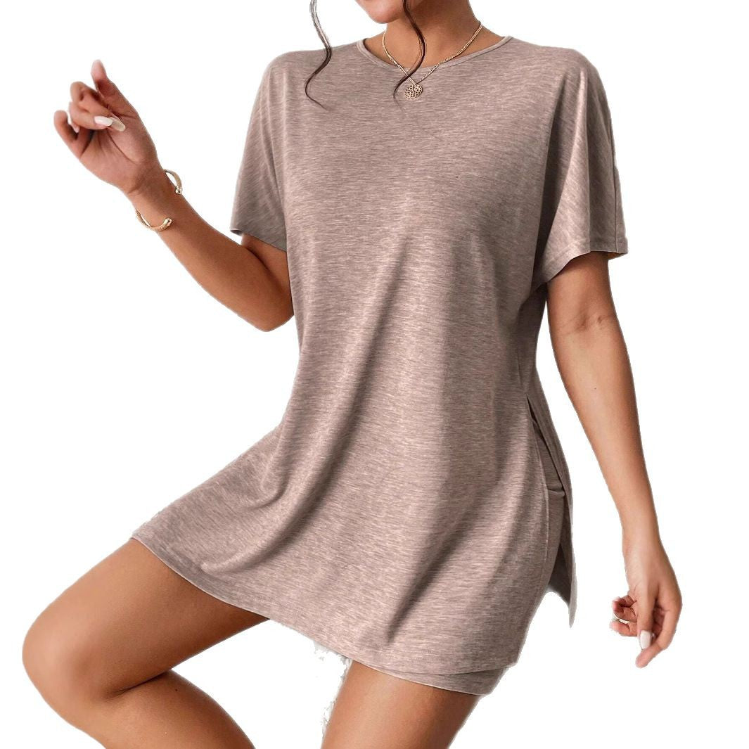 Women's Casual Loungewear Set with Soft Short Sleeve Top and Matching Bike Shorts Ivyshape