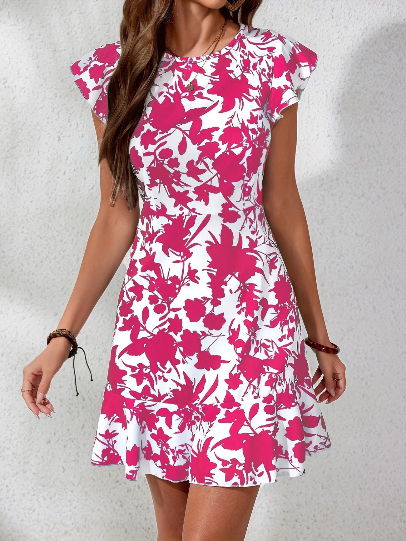 Women Festive A-Line Dress with Ruffle Details and Floral Pattern Ivyshape
