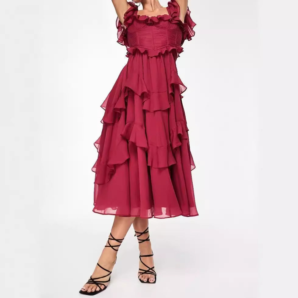 IvyShape | Cake Skirt Ruffle Pleated Long Skirt