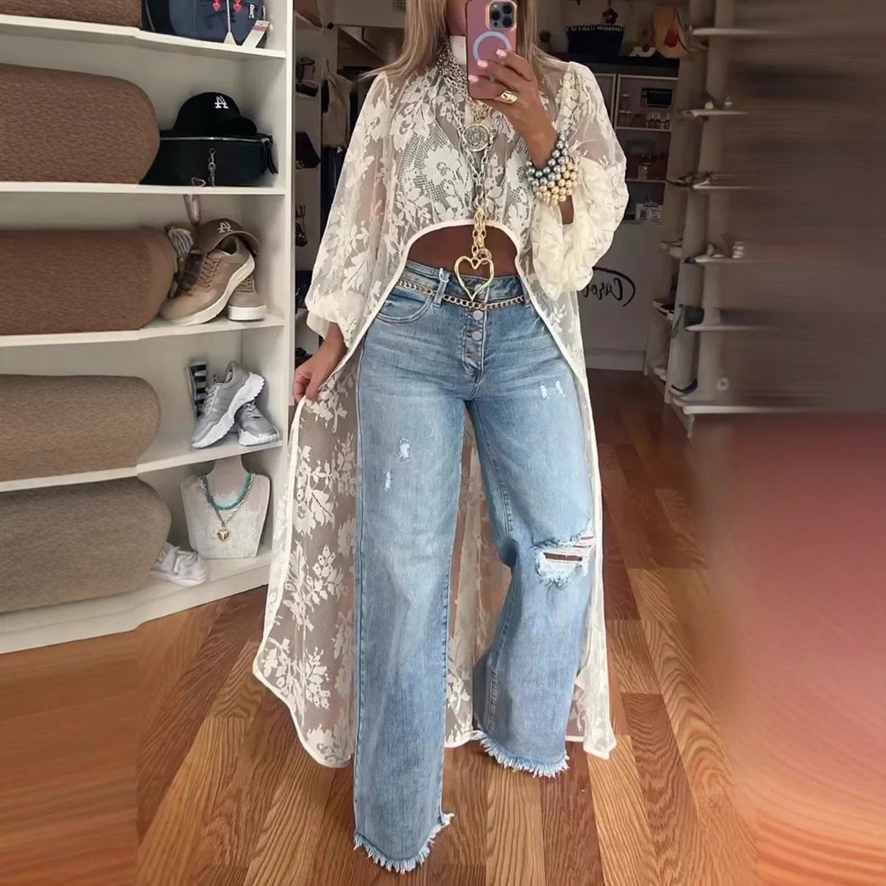 Ladies Long Flower Dress with Transparent Fabric and Elegant Design Ivyshape