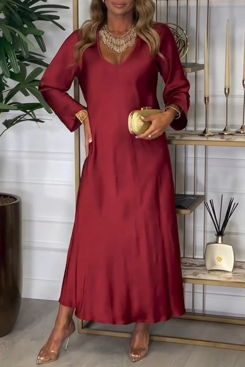 IvyShape | Long Sleeve Autumn Solid Color Sexy Long Dress