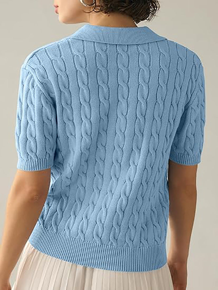 IvyShape | Polo-Collar Twist Knit Sweater