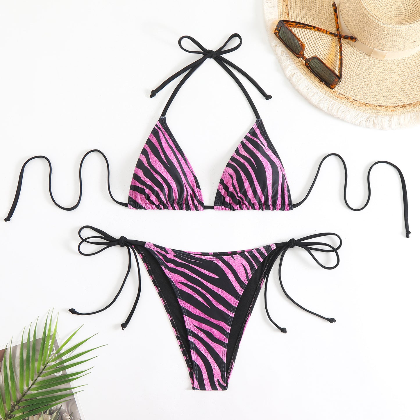 Women's Triangle Bikini with Exciting Zebra Pattern and Adjustable Ties Ivyshape