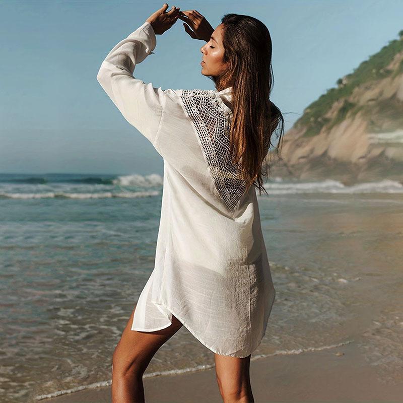 Spell Bamboo Shirt Beach Blouse Sexy Hollow Sunscreen Bikini Blouse Cover Up