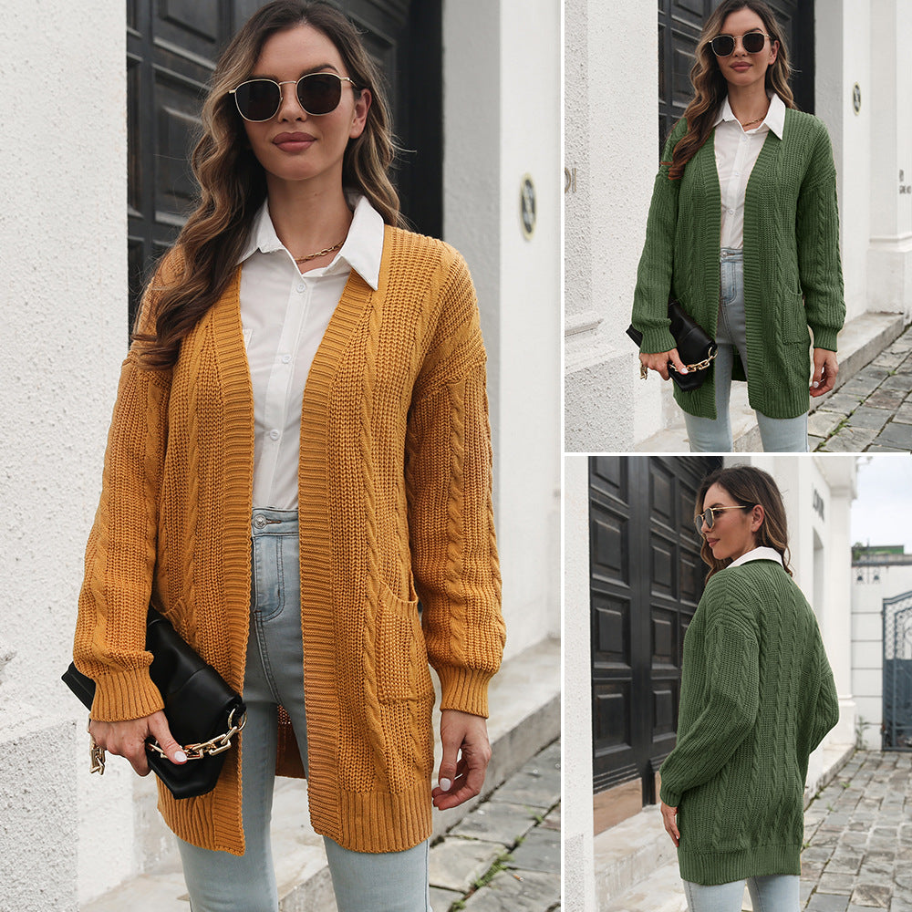 Women's Large Knitted Cardigan with Cable Pattern Ivyshape