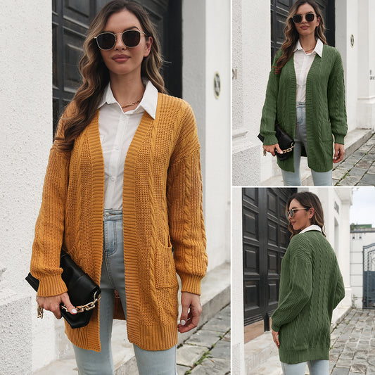 Women's Large Knitted Cardigan with Cable Pattern Ivyshape