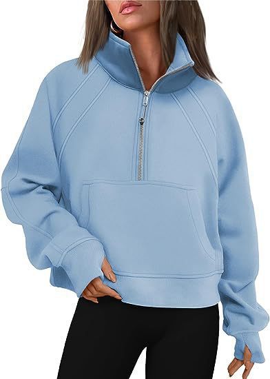 Women Sporty Sweater with High Collar and Zipper Ivyshape