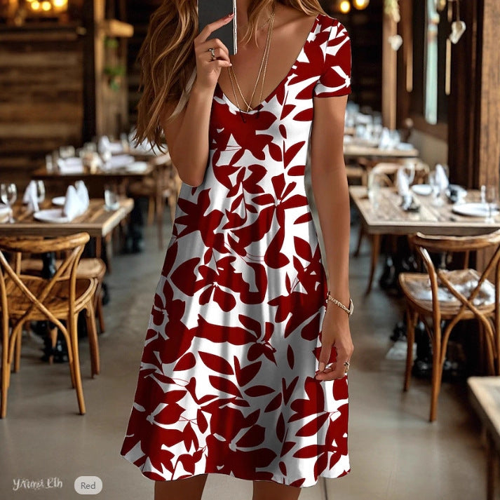 Women's casual dress with modern leaf pattern Ivyshape