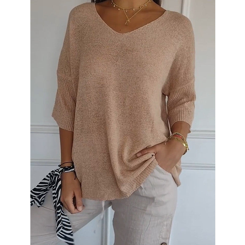 IvyShape | Relaxed V-Neck Casual Versatile Pullover Sweater