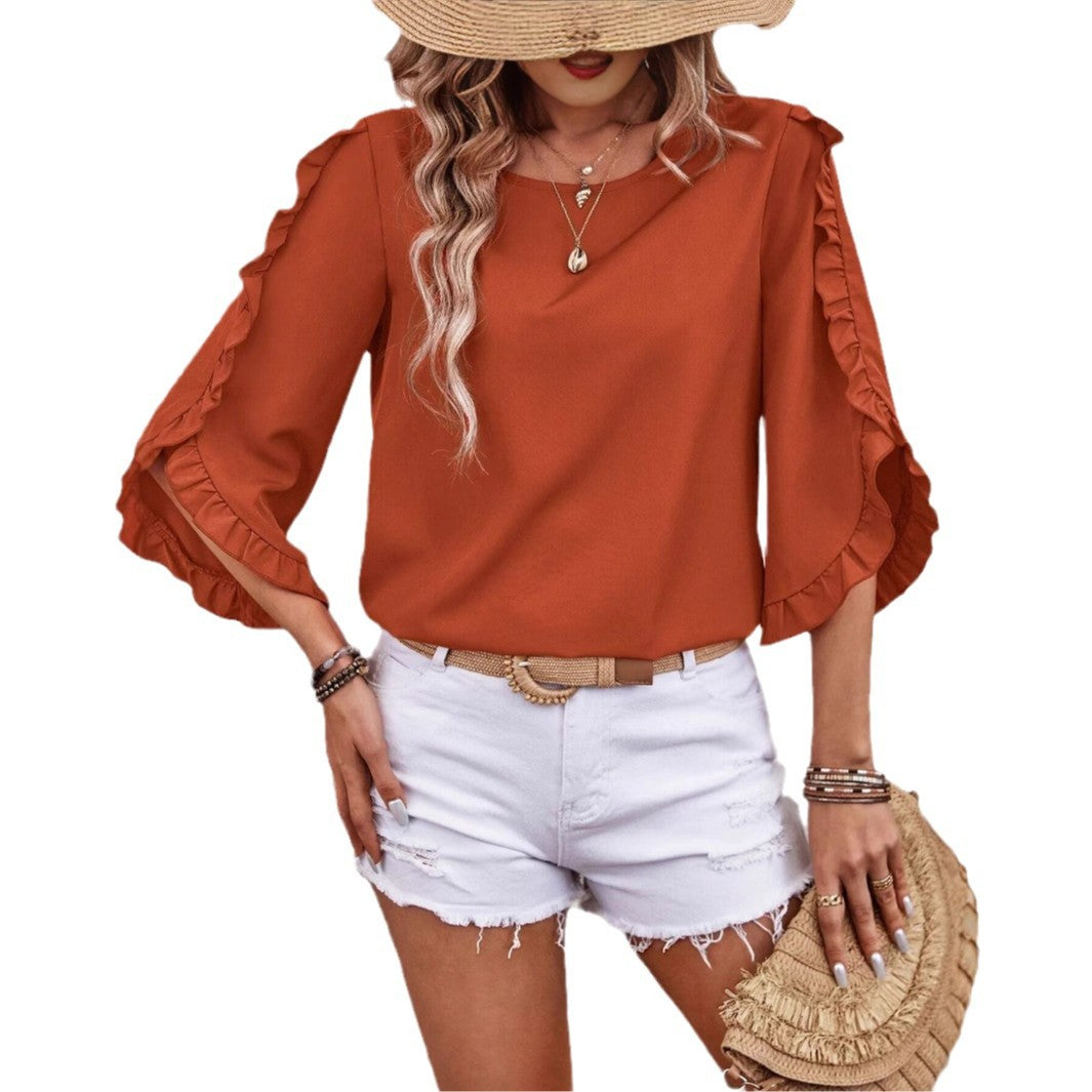 Women's casual blouse with ruffle details and loose fit Ivyshape