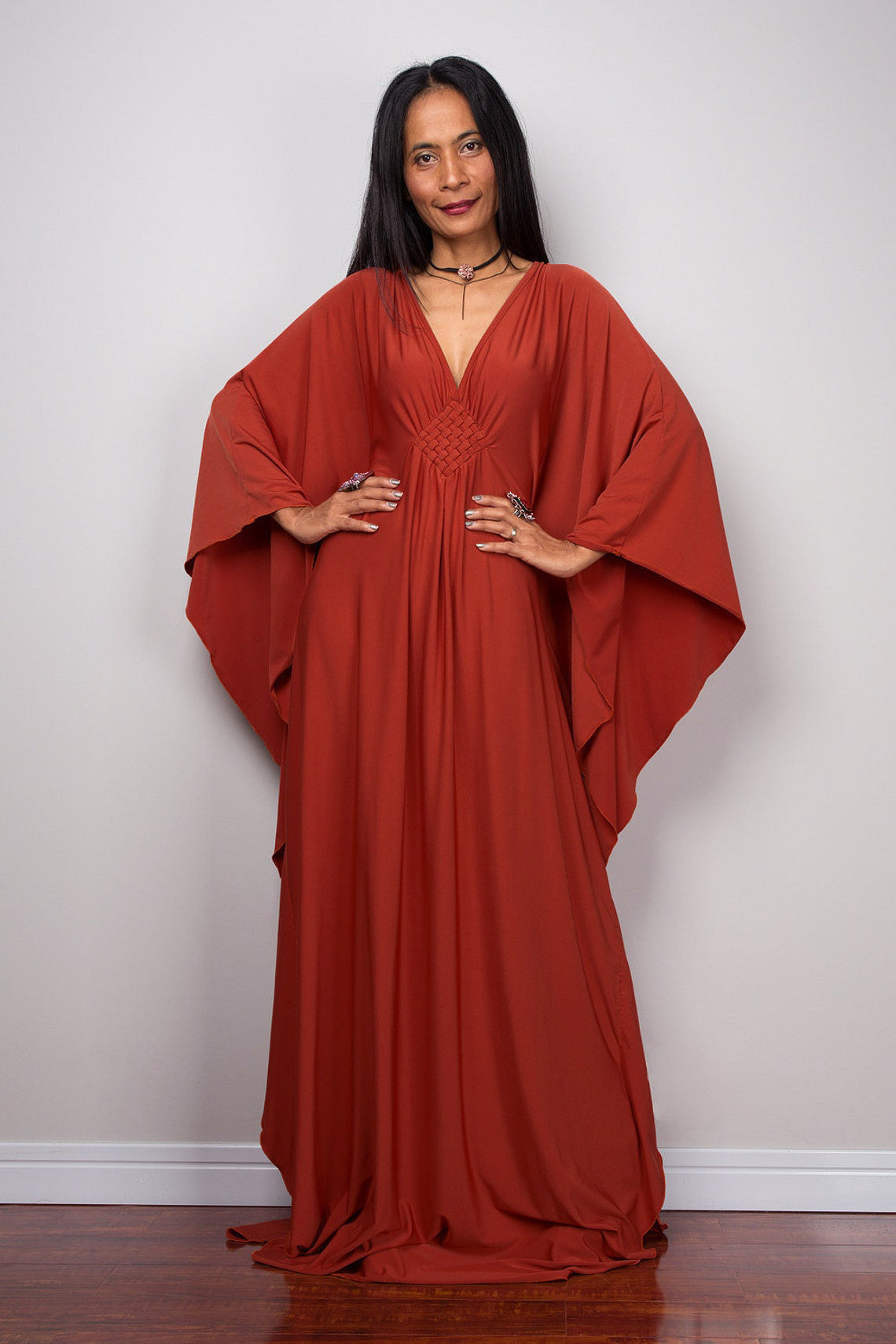 Women's maxi dress with elegant wing sleeves and V-neck Ivyshape
