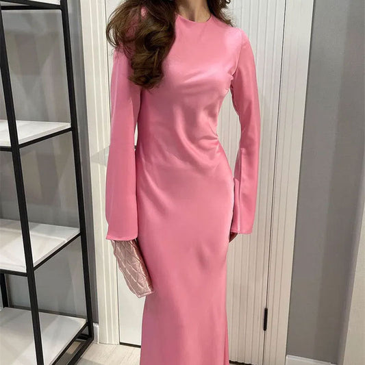 IvyShape | Solid Color Long Sleeve Round Neck Pencil Dress