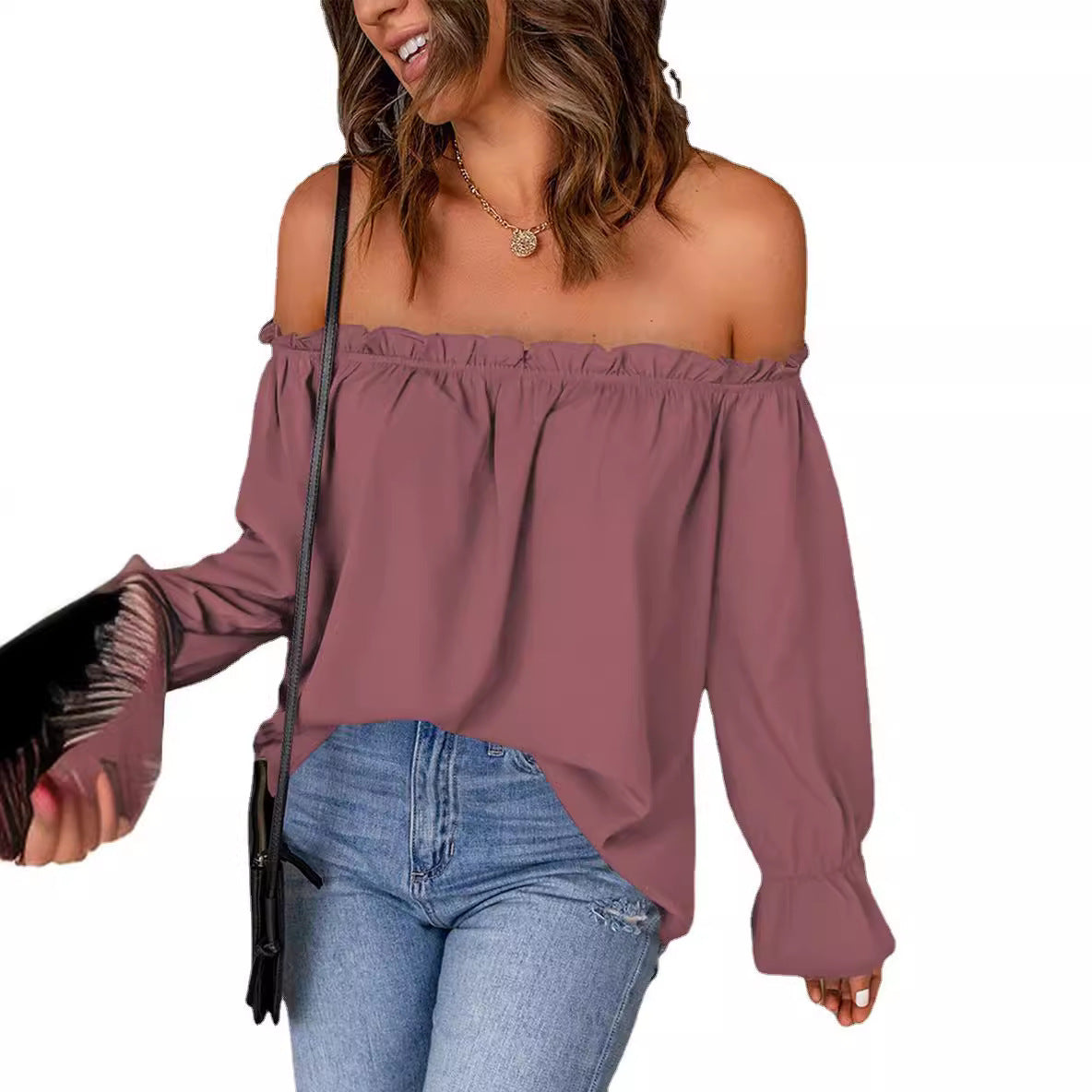 Women's Off-Shoulder Blouse with Ruffle Details Ivyshape