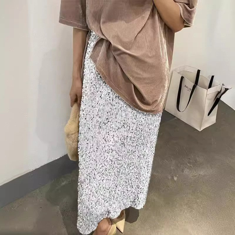 Women's Glittering Midi Skirt with Sequin Decoration Ivyshape