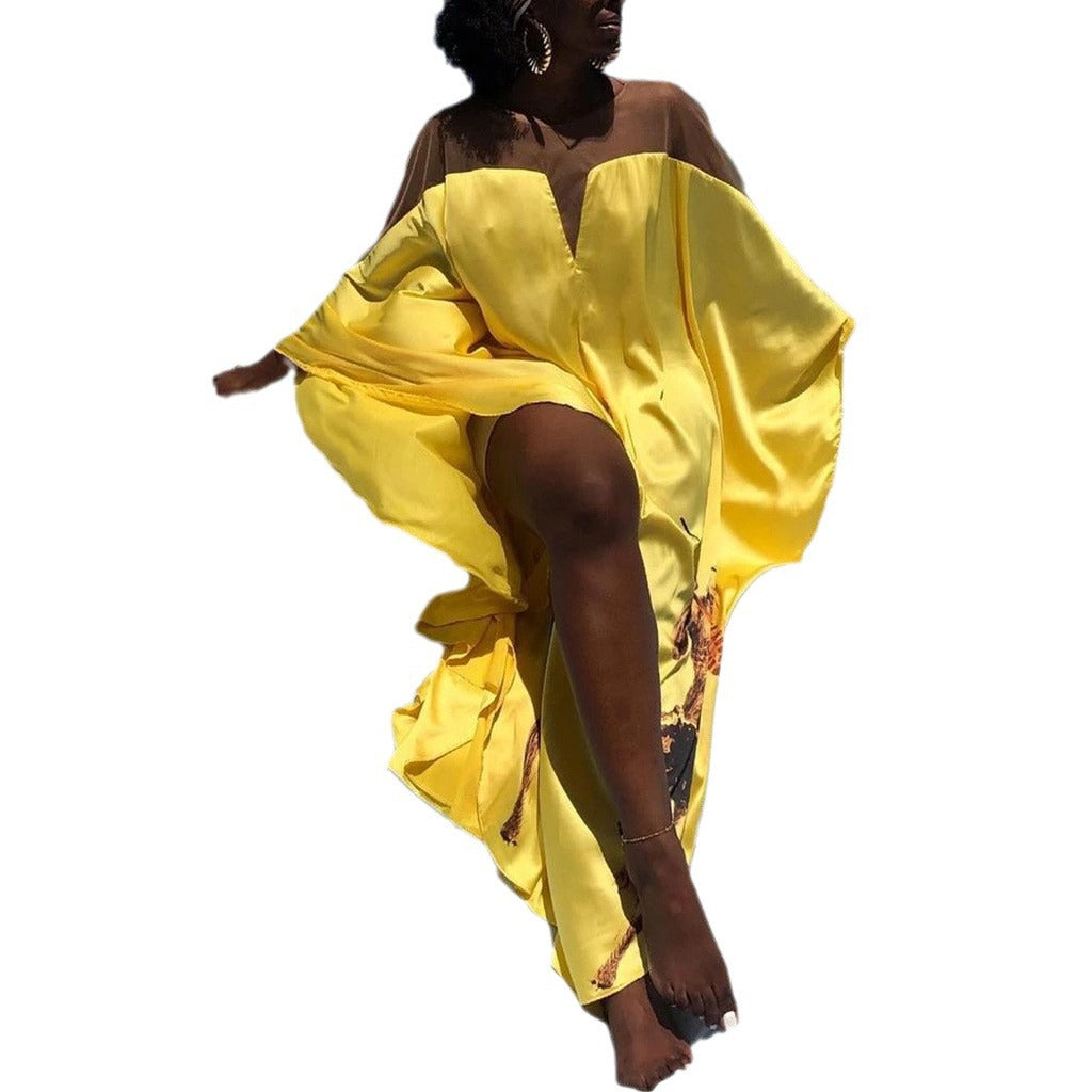 IvyShape | Yellow Digital Print Plus Size Dress