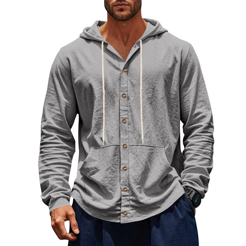 Men's casual hoodie with button placket and practical side pockets Ivyshape