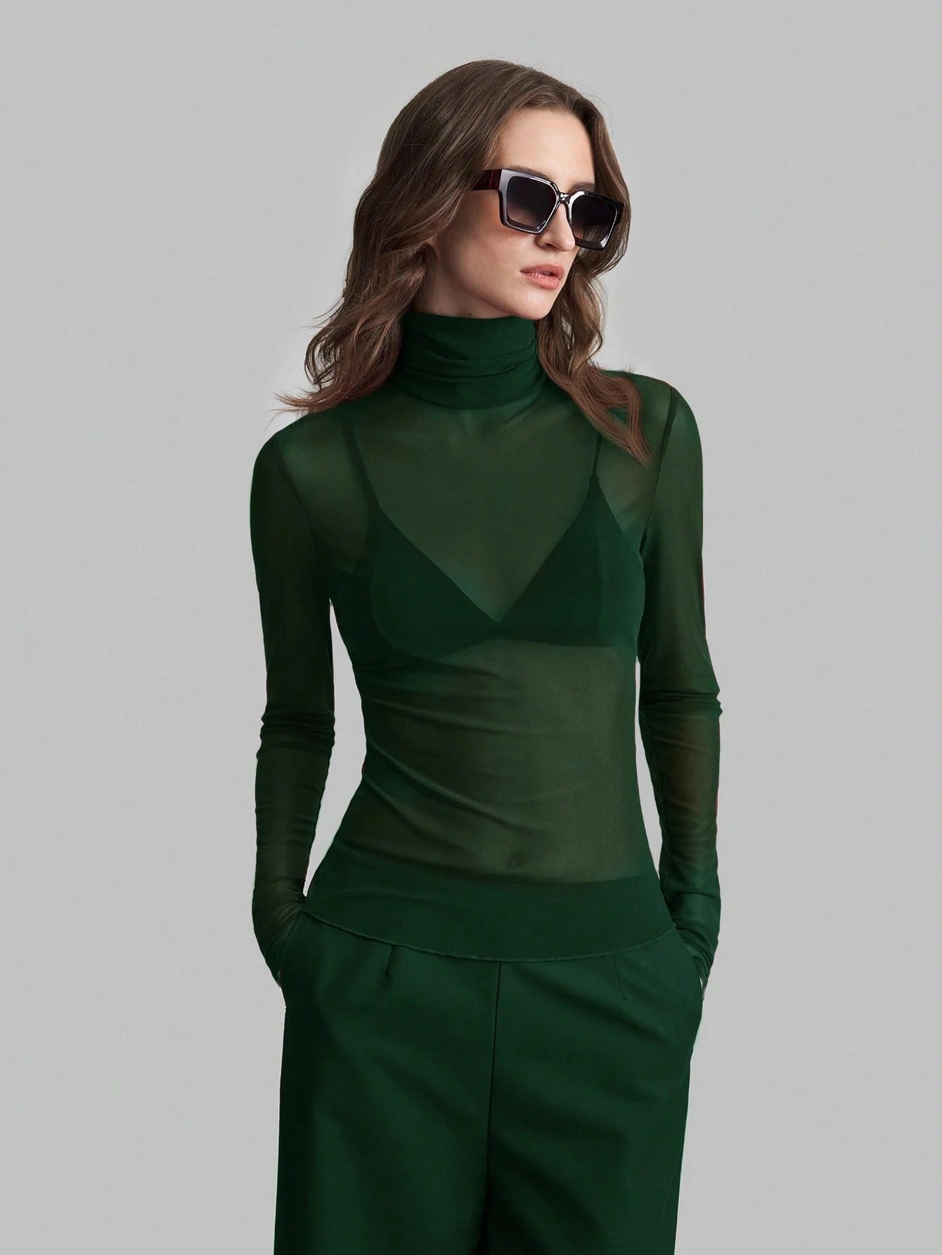 Women's Transparent Turtleneck Blouse with Figure-Shaping Cut Ivyshape