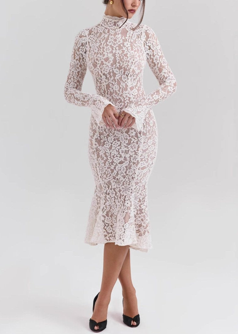 Ivyshape | High Neck Lace Midi Dress