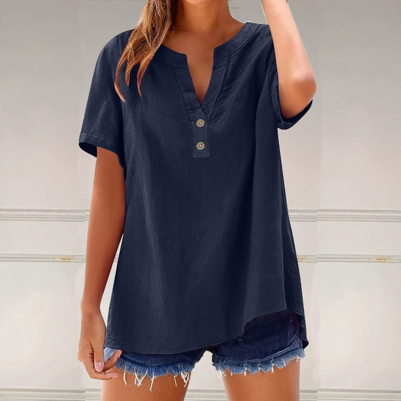 Women's Button-Up Linen Blouse Ivyshape