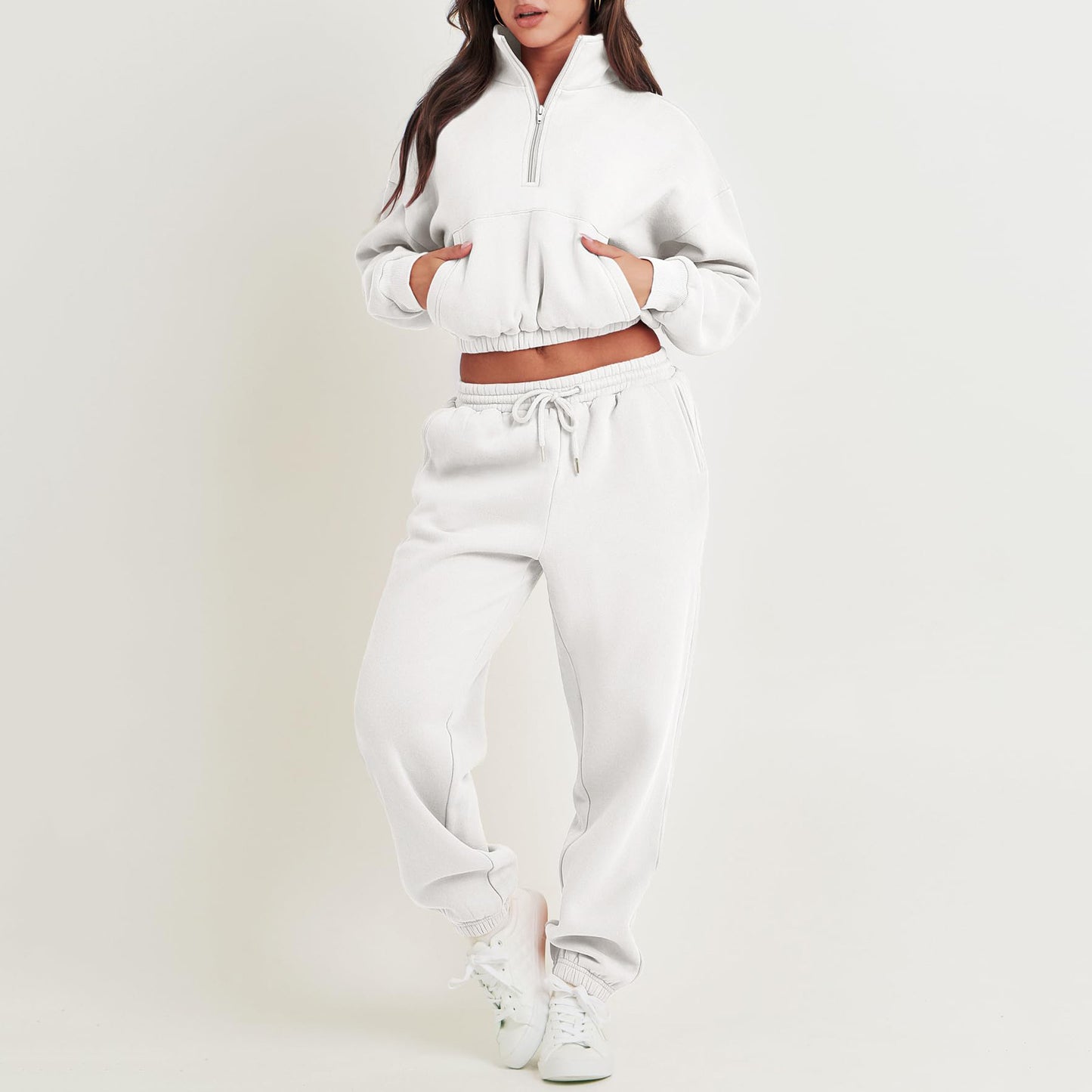 Women's cozy sweatshirt with half zip and elastic waistband Ivyshape