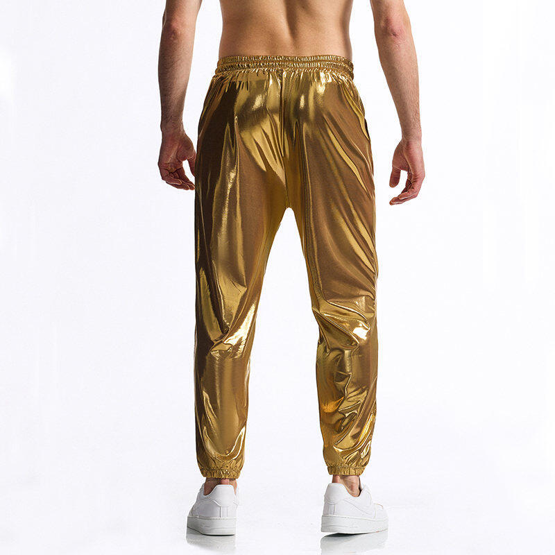 Men's fashionable sports pants with shiny surface and elastic waistband Ivyshape