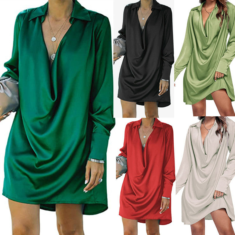 Women's shirt dress with elegant waterfall neckline Ivyshape