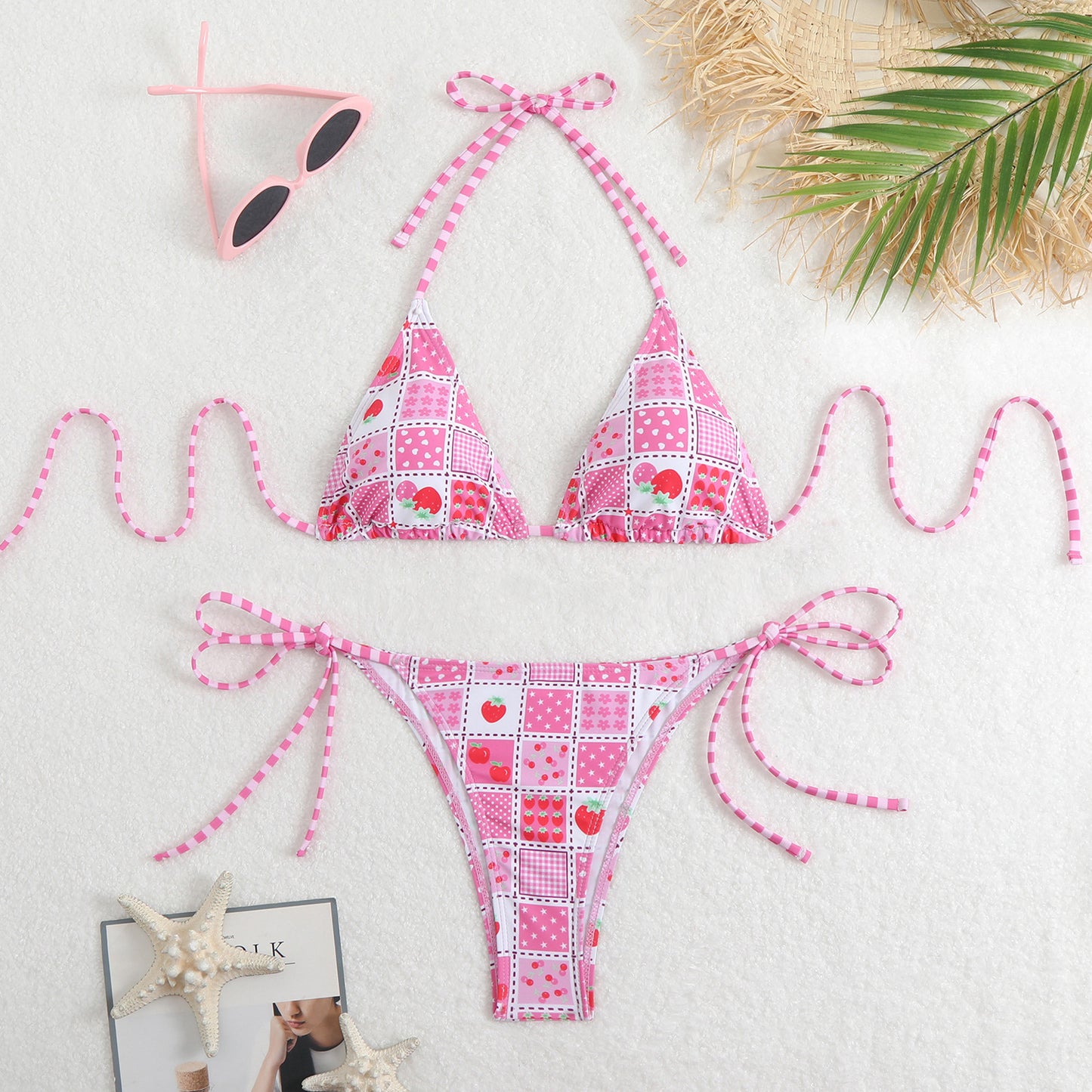 Ladies triangle bikini with floral pattern and playful ruffles Ivyshape