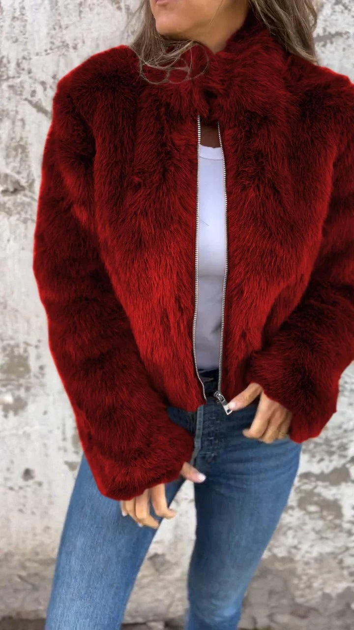 IvyShape | Imitation fur High Collar Coat