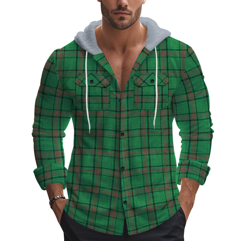 Men's lightweight flannel shirts with hood and modern check details Ivyshape