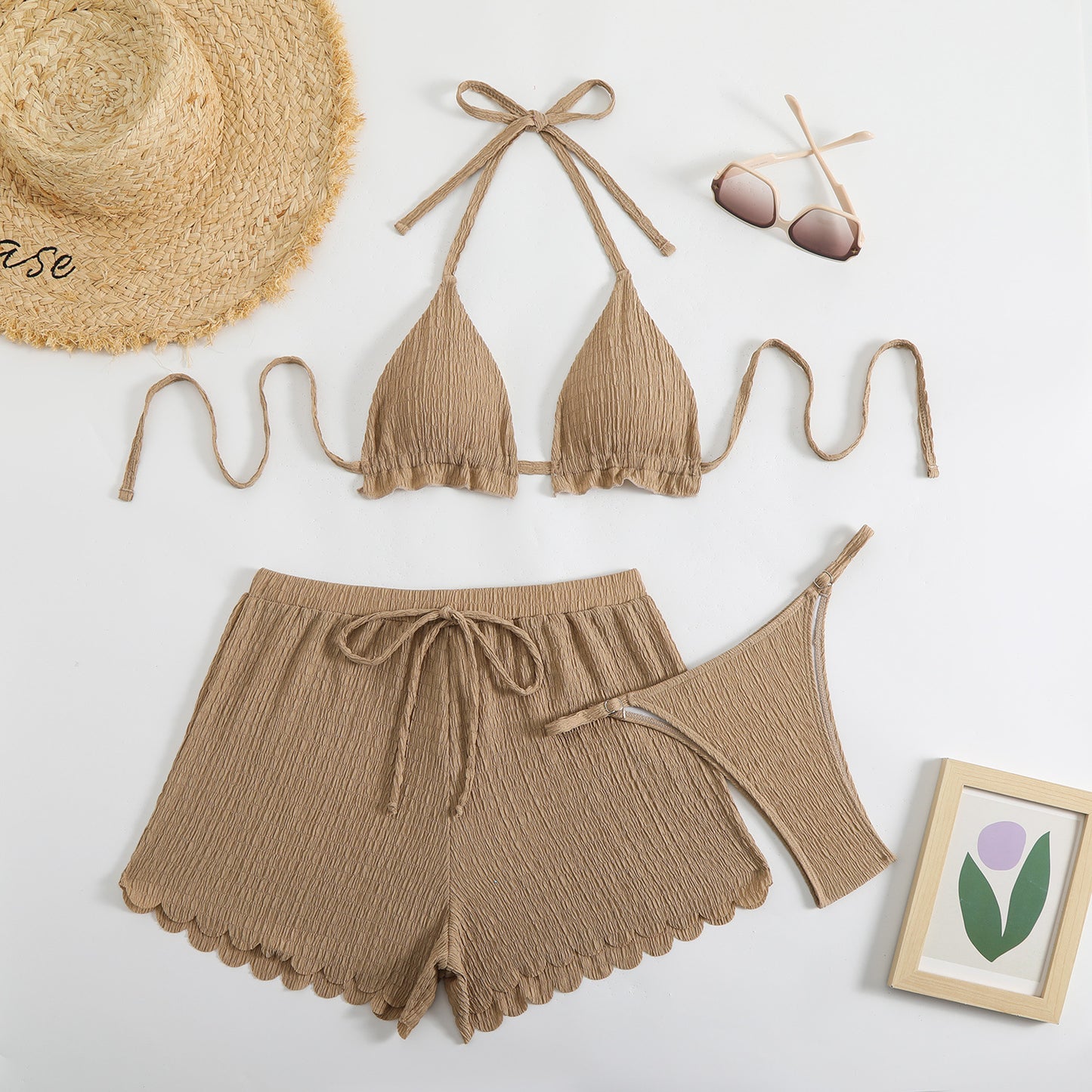 Women's bikini set with playful shorts and sophisticated ribbed texture Ivyshape