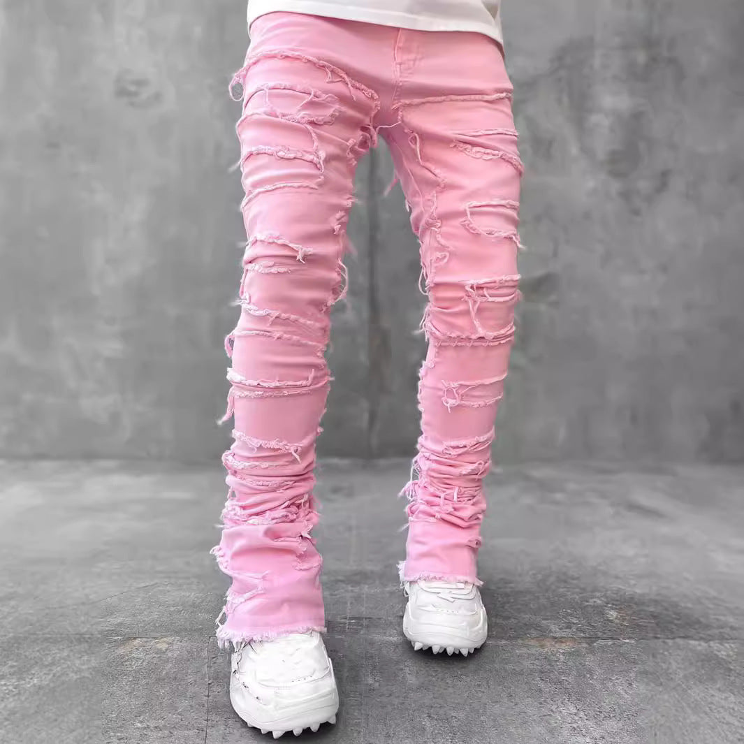 Men's stylish ripped denim pants in casual street style Ivyshape
