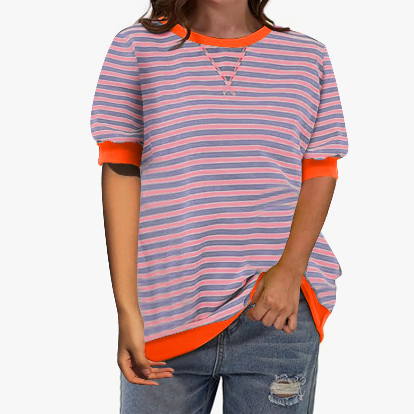 Women Fashion Stripe Shirt with Casual Cut Ivyshape