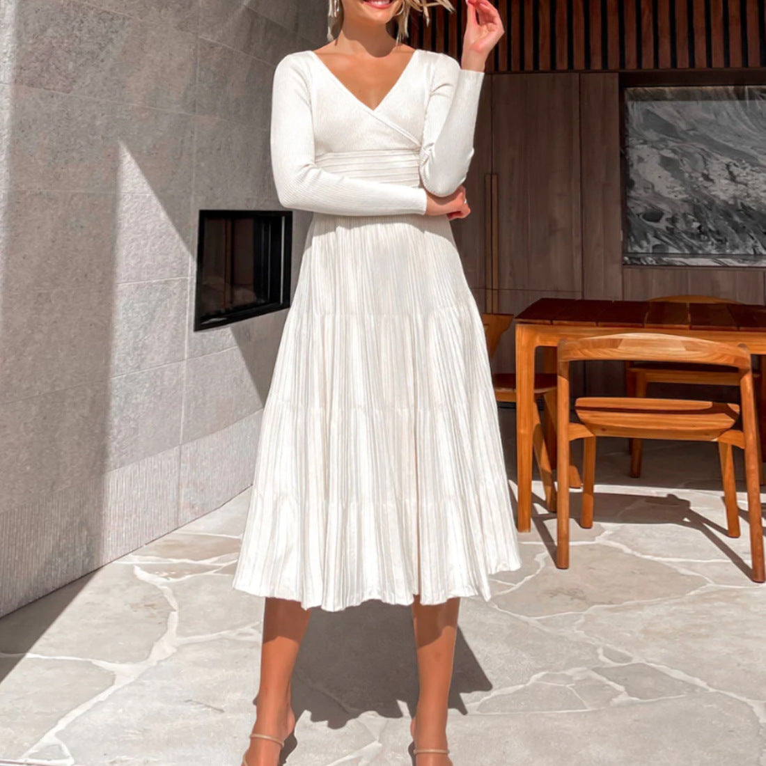 Women Elegant Wrap Dress with Pleated Details Ivyshape