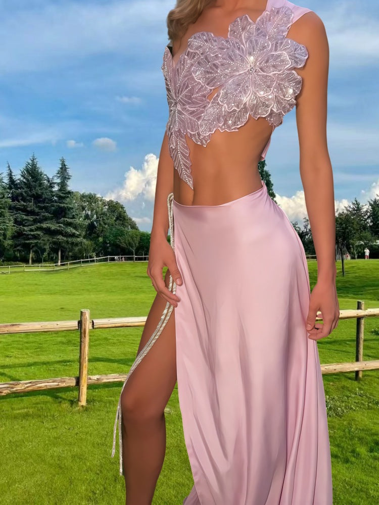 Women Elegant Wedding Dress with Floral Appliqué and Swinging Skirt Ivyshape